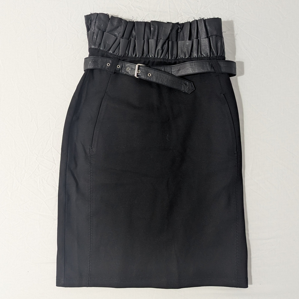Diesel Women's Black Pencil Skirt With Leather Detailing And Belt Size Small